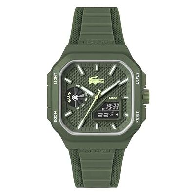 Lacoste Three Hand Quartz Movement Watch Green LC33 Square Collection with Green Silicone Bracelet 2011505 Lacoste Three Hand Quartz Movement Watch Green LC33 Square Collection with Green Silicone Bracelet 2011505