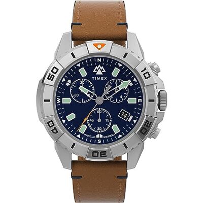 Timex Men's Expedition North Chronograph 42 mm Watch Tan Leather Vegan Two-Piece Quick Release Strap Blue Dial IP Steel Case TW2W16300 Timex Men's Expedition North Chronograph 42 mm Watch Tan Leather Vegan Two-Piece Quick Release Strap Blue Dial IP Steel Case TW2W16300