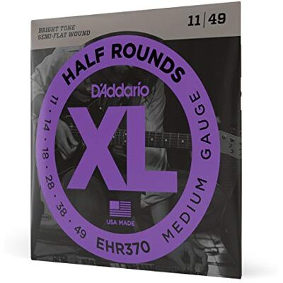 D'Addario Guitar Strings XL Half Rounds Electric Guitar Strings Semi-Flat Wound Bright Tone, Smooth Feel, Reduced Finger Noise EHR370 Medium, 11-49 D'Addario Guitar Strings XL Half Rounds Electric Guitar Strings Semi-Flat Wound Bright Tone, Smooth Feel, Reduced Finger Noise EHR370 Medium, 11-49