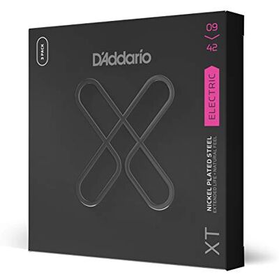 D'Addario Guitar Strings XT Nickel Coated Electric Guitar Strings XTE0942-3P Extended String Life with Natural Tone & Feel For 6 String Guitars 09-42 Super Light, 3-Pack D'Addario Guitar Strings XT Nickel Coated Electric Guitar Strings XTE0942-3P Extended String Life with Natural Tone & Feel For 6 String Guitars 09-42 Super Light, 3-Pack