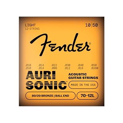 Fender 80/20 Bronze Acoustic Guitar Strings for 12-string Guitar, Ball End, 70-12L .010-.050 Gauges, (12) Fender 80/20 Bronze Acoustic Guitar Strings for 12-string Guitar, Ball End, 70-12L .010-.050 Gauges, (12)