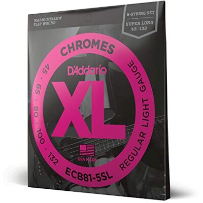 D'Addario XL Chromes Flat Wound Bass Guitar Strings ECB81-5SL 5 String Super Long Scale Regular Light, 45-132 D'Addario XL Chromes Flat Wound Bass Guitar Strings ECB81-5SL 5 String Super Long Scale Regular Light, 45-132
