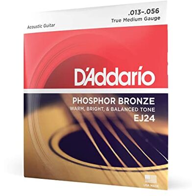 D'Addario Acoustic Guitar Strings, Phosphor Bronze, EJ24, True Medium Gauge 13-56, 6-String Set, Pack of 1 D'Addario Acoustic Guitar Strings, Phosphor Bronze, EJ24, True Medium Gauge 13-56, 6-String Set, Pack of 1