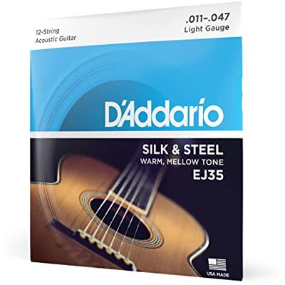 D'Addario Silk & Steel Acoustic Guitar Strings EJ35-12 String Warm, Mellow Tone Light, 11-47 D'Addario Silk & Steel Acoustic Guitar Strings EJ35-12 String Warm, Mellow Tone Light, 11-47