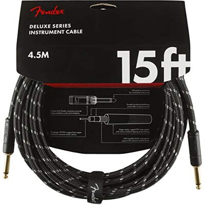 Fender Deluxe Series Instrument Cable 15 ft – STR/STR – Black Tweed Fender Deluxe Series Instrument Cable 15 ft – STR/STR – Black Tweed