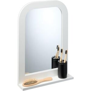 Relaxdays Bathroom Mirror with Shelf, Rectangular Frame, HxWxD: 54 x 38 x 8.5 cm, Hallway & Toilet, Wall Mounting, White Relaxdays Bathroom Mirror with Shelf, Rectangular Frame, HxWxD: 54 x 38 x 8.5 cm, Hallway & Toilet, Wall Mounting, White