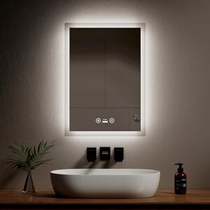 EMKE Bathroom LED Mirror with Motion Sensor Switch Illuminated Bathroom Smart Sensor Mirror Wall Mounted Multifunction Vanity Mirror with Lights, Demister, Energy-Saving, 500 x 700 mm EMKE Bathroom LED Mirror with Motion Sensor Switch Illuminated Bathroom Smart Sensor Mirror Wall Mounted Multifunction Vanity Mirror with Lights, Demister, Energy-Saving, 500 x 700 mm