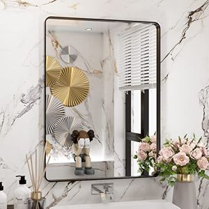 WEER Black Bathroom Mirror for Wall 24X32 Inch, Rectangular Black Metal Framed Vanity Mirror, Farmhouse Bathroom Mirror with Tempered Glass, Rounded Corner, Anti-Rust (Horizontal/Vertical) WEER Black Bathroom Mirror for Wall 24X32 Inch, Rectangular Black Metal Framed Vanity Mirror, Farmhouse Bathroom Mirror with Tempered Glass, Rounded Corner, Anti-Rust (Horizontal/Vertical)