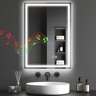 HOMCOM 500 x 700 mm Bluetooth LED Bathroom Mirror, Illuminated Backlit Vanity Mirror with 3 Colours Dimmable, Anti-Fog, Memory Function, Touch Sensor, IP44 HOMCOM 500 x 700 mm Bluetooth LED Bathroom Mirror, Illuminated Backlit Vanity Mirror with 3 Colours Dimmable, Anti-Fog, Memory Function, Touch Sensor, IP44