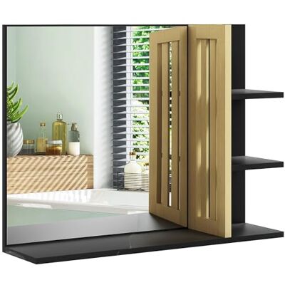 HOMCOM Bathroom Mirror Wall Mount Vanity Mirror with 4 Storage Shelves - Bathroom Mirror HOMCOM Bathroom Mirror Wall Mount Vanity Mirror with 4 Storage Shelves - Bathroom Mirror