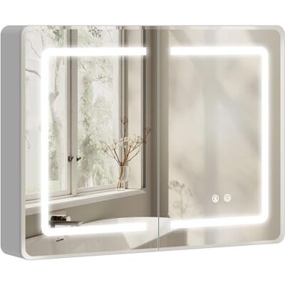 HOMCOM Bathroom Mirror Cabinet with LED Lights and Double-Sided Mirrors, Aluminium Wall Mounted Bathroom Cabinet with Anti-Fog, 3 Colour Dimmable Lighting, Adjustable Shelves, 600 x 800 mm HOMCOM Bathroom Mirror Cabinet with LED Lights and Double-Sided Mirrors, Aluminium Wall Mounted Bathroom Cabinet with Anti-Fog, 3 Colour Dimmable Lighting, Adjustable Shelves, 600 x 800 mm