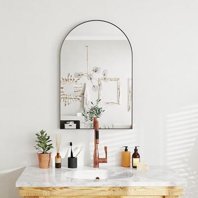 HOMCOM Arched Wall Mirror, 60 x 90 cm Bathroom Mirror, High Definition, with Aluminium Alloy Frame, for Bedroom, Living Room, Entrance, Black HOMCOM Arched Wall Mirror, 60 x 90 cm Bathroom Mirror, High Definition, with Aluminium Alloy Frame, for Bedroom, Living Room, Entrance, Black