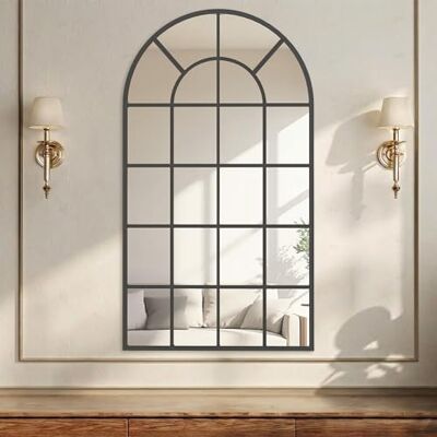 HOMCOM Modern Arched Wall Mirror, 110 x 62 cm Window Mirror for Living Room, Bedroom, Hallway, Black HOMCOM Modern Arched Wall Mirror, 110 x 62 cm Window Mirror for Living Room, Bedroom, Hallway, Black