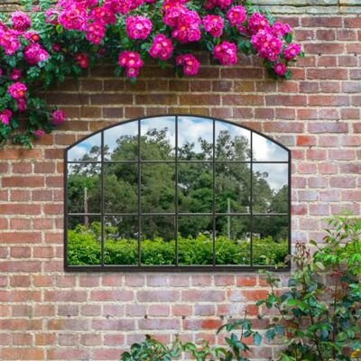 MirrorOutlet The Arcus Black Framed Modern Arched Garden Wall Window Mirror 43" X 29" (110CM X 75CM) Silver Mirror Glass with Black All weather Backing MirrorOutlet The Arcus Black Framed Modern Arched Garden Wall Window Mirror 43" X 29" (110CM X 75CM) Silver Mirror Glass with Black All weather Backing