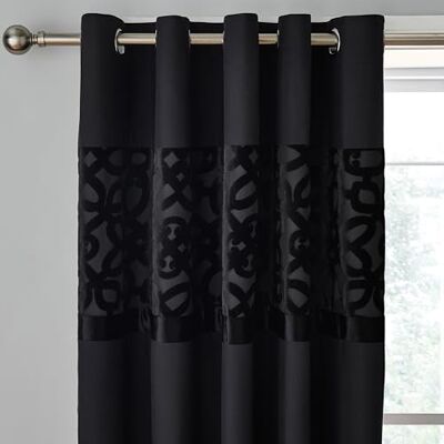 Catherine Lansfield Lattice Cut Velvet 66x72 Inch Lined Eyelet Curtains Two Panels Black Catherine Lansfield Lattice Cut Velvet 66x72 Inch Lined Eyelet Curtains Two Panels Black