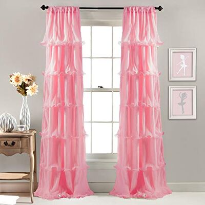 Lush Decor Nerina Sheer Ruffled Textured Pink Window Panel - Curtain Panel Lush Decor Nerina Sheer Ruffled Textured Pink Window Panel - Curtain Panel