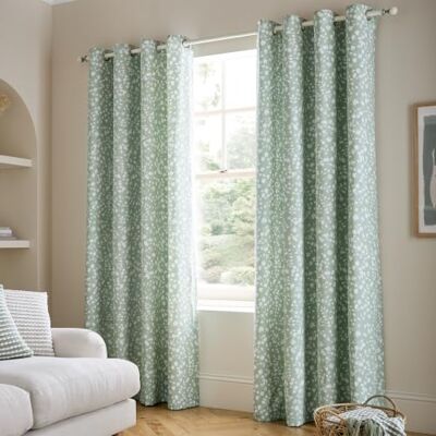 Catherine Lansfield Arla Floral 66x72 Inch Lined Eyelet Curtains Green Catherine Lansfield Arla Floral 66x72 Inch Lined Eyelet Curtains Green