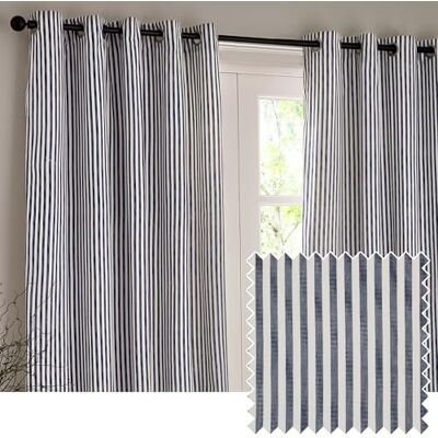 Yard Hebden Eyelet Curtain Pair (Navy, 117 x 137 cm) Ultra Soft Cotton Lined Striped Curtains Yard Hebden Eyelet Curtain Pair (Navy, 117 x 137 cm) Ultra Soft Cotton Lined Striped Curtains