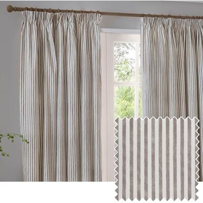 Yard Hebden Pencil Pleat Curtain Pair (Mole, 117 x 137 cm) Ultra Soft Cotton Lined Striped Curtains Yard Hebden Pencil Pleat Curtain Pair (Mole, 117 x 137 cm) Ultra Soft Cotton Lined Striped Curtains
