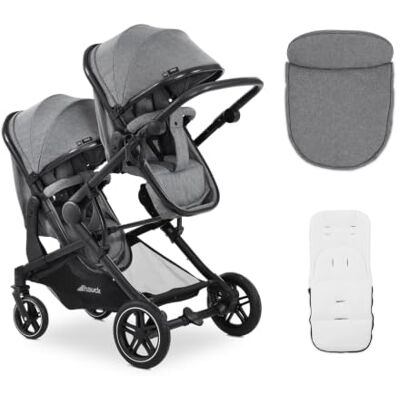 hauck Atlantic Double Pushchair, Grey Baby and Toddler Tandem, Reversible Seat, Compact and Foldable, with Raincover hauck Atlantic Double Pushchair, Grey Baby and Toddler Tandem, Reversible Seat, Compact and Foldable, with Raincover