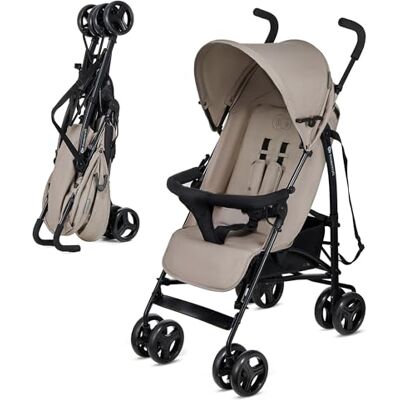 Kinderkraft TIK Lightweight Umbrella Stroller, Beige 6.5kg, From 6 Months, Compact Fold, Lie-Flat Recline, 5-Point Harness Kinderkraft TIK Lightweight Umbrella Stroller, Beige 6.5kg, From 6 Months, Compact Fold, Lie-Flat Recline, 5-Point Harness
