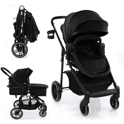 GYMAX Foldable Baby Stroller with Adjustable Backrest & Canopy (Black) GYMAX Foldable Baby Stroller with Adjustable Backrest & Canopy (Black)