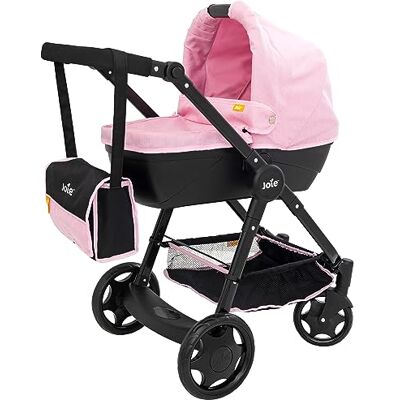 HTI Joie Junior Mytrax Dolls Pram Single Pushchair With Detachable Carry Cot Includes Matching Changing Bag & Under Seat Storage Travel System In Black & Pink With Adjustable Handle Height Ages 3+ HTI Joie Junior Mytrax Dolls Pram Single Pushchair With Detachable Carry Cot Includes Matching Changing Bag & Under Seat Storage Travel System In Black & Pink With Adjustable Handle Height Ages 3+