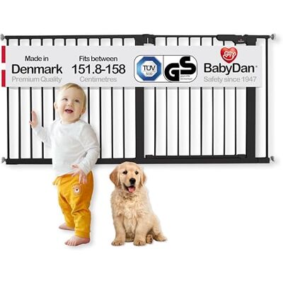 BabyDan Premier, Extra Wide Pressure Fit Stair Gate, 151.8-158 cm, Baby Gate/Safety Gate, Metal, Black, Made in Denmark (Pet Gate/Dog gate) BabyDan Premier, Extra Wide Pressure Fit Stair Gate, 151.8-158 cm, Baby Gate/Safety Gate, Metal, Black, Made in Denmark (Pet Gate/Dog gate)