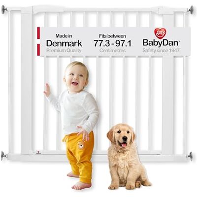 BabyDan Perfect Close Pressure Fit Stair Gate, 77.3-97.1 cm, White, Made in Denmark Baby & Pet Gate BabyDan Perfect Close Pressure Fit Stair Gate, 77.3-97.1 cm, White, Made in Denmark Baby & Pet Gate
