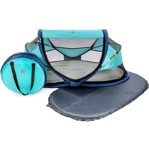 DERYAN Travel Cot - Baby Luxe - Ocean - Pop-up System - Set-up in only 2 Seconds - Including Cotton Cover with Zipper, self-Inflating air Mattress and Carrying Bag, Ocean, Single