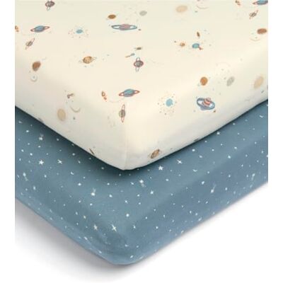 Mamas & Papas 2 Pack Cot/Bed Fitted Sheets, Planet/Blue Star (142x70x19cm) Mamas & Papas 2 Pack Cot/Bed Fitted Sheets, Planet/Blue Star (142x70x19cm)