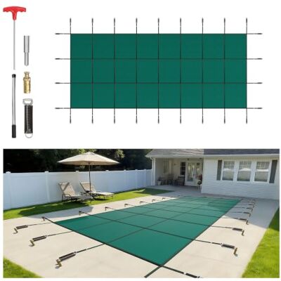 VEVOR Pool Safety Cover Fits 16x40ft Rectangle Inground Pools, Safety Pool Cover with Drainage Holes, Mesh Pool Cover for Swimming Pool, Winter Safety Cover, Green VEVOR Pool Safety Cover Fits 16x40ft Rectangle Inground Pools, Safety Pool Cover with Drainage Holes, Mesh Pool Cover for Swimming Pool, Winter Safety Cover, Green