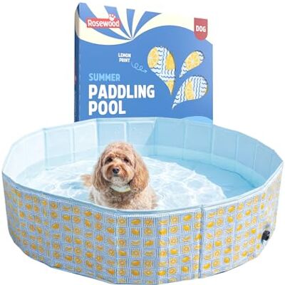Rosewood Lemon Print Dog Paddling Pool 120cm – Claw-Resistant Pet Cooling Pool for Dogs, Foldable Dog Swimming Pool with Drain Valve, Durable PVC & Reinforced MDF Panels, Outdoor Summer Splash Pool Rosewood Lemon Print Dog Paddling Pool 120cm – Claw-Resistant Pet Cooling Pool for Dogs, Foldable Dog Swimming Pool with Drain Valve, Durable PVC & Reinforced MDF Panels, Outdoor Summer Splash Pool