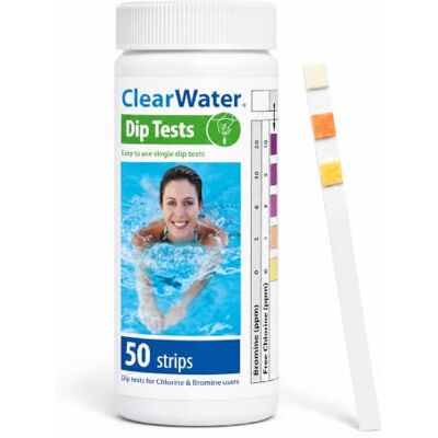 Clearwater 4-in-1 Hot Tub, Spa & Pool Test Strips, 50 Pack Chlorine, Bromine, pH, Total Alkalinity, 15 Second Results, Colour Chart, Balanced Water Check Clearwater 4-in-1 Hot Tub, Spa & Pool Test Strips, 50 Pack Chlorine, Bromine, pH, Total Alkalinity, 15 Second Results, Colour Chart, Balanced Water Check