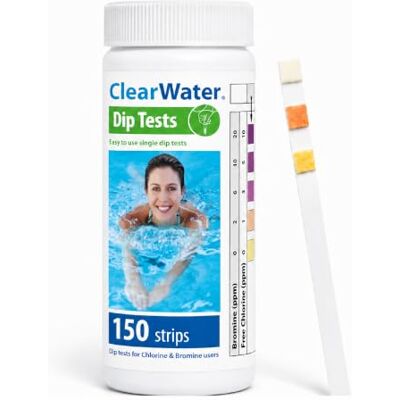 Clearwater 4-in-1 Hot Tub, Spa & Pool Test Strips, 150 Pack Chlorine, Bromine, pH, Total Alkalinity, 15 Second Results, Colour Chart, Balanced Water Check Clearwater 4-in-1 Hot Tub, Spa & Pool Test Strips, 150 Pack Chlorine, Bromine, pH, Total Alkalinity, 15 Second Results, Colour Chart, Balanced Water Check