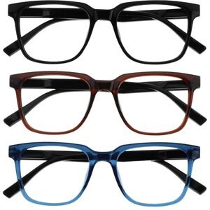 OPULIZE LEO Reading Glasses 3 -Pack Large Rectangular Frame Black, Brown, Blue Mens Womens Spring Hinges RRR55-123 +3.00 OPULIZE LEO Reading Glasses 3 -Pack Large Rectangular Frame Black, Brown, Blue Mens Womens Spring Hinges RRR55-123 +3.00
