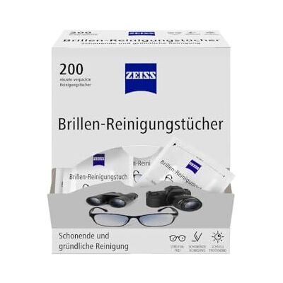 ZEISS Glasses cleaning cloths with alcohol, 200 pieces for gentle and thorough cleaning of your lenses – each cloth individually packed – ideal for on the go or when travelling ZEISS Glasses cleaning cloths with alcohol, 200 pieces for gentle and thorough cleaning of your lenses – each cloth individually packed – ideal for on the go or when travelling