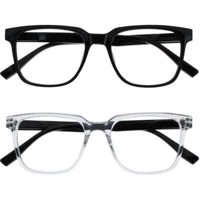 OPULIZE LEO Reading Glasses 2 -Pack Large Rectangular Frame Black, Clear Mens Womens Spring Hinges RR55-1C +2.00 OPULIZE LEO Reading Glasses 2 -Pack Large Rectangular Frame Black, Clear Mens Womens Spring Hinges RR55-1C +2.00
