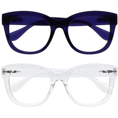 OPULIZE BIG Blue Light Blocking Reading Glasses Bold Round Fashion Frame Anti-Glare Anti-Reflective Computer Gaming 2 Pack UV & Eyestrain Protection Indigo Clear Mens Womens +1.50 OPULIZE BIG Blue Light Blocking Reading Glasses Bold Round Fashion Frame Anti-Glare Anti-Reflective Computer Gaming 2 Pack UV & Eyestrain Protection Indigo Clear Mens Womens +1.50