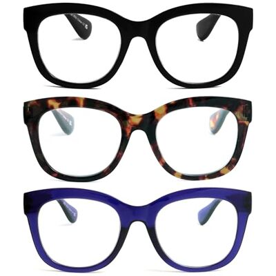 OPULIZE BIG Blue Light Blocking Reading Glasses Bold Round Fashion Frame Anti-Glare Anti-Reflective 3 Pack UV & Eyestrain Protection Black Brown Indigo Blue Mens Womens +0.00 OPULIZE BIG Blue Light Blocking Reading Glasses Bold Round Fashion Frame Anti-Glare Anti-Reflective 3 Pack UV & Eyestrain Protection Black Brown Indigo Blue Mens Womens +0.00