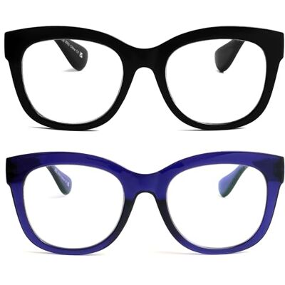OPULIZE BIG Blue Light Blocking Reading Glasses Bold Round Fashion Frame Anti-Glare Anti-Reflective 2 Pack UV & Eyestrain Protection Black Indigo Blue Mens Womens +0.00 OPULIZE BIG Blue Light Blocking Reading Glasses Bold Round Fashion Frame Anti-Glare Anti-Reflective 2 Pack UV & Eyestrain Protection Black Indigo Blue Mens Womens +0.00