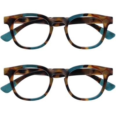 Opulize RR62-Q Reading Glasses - Brown Tortoise with Turquoise Opulize RR62-Q Reading Glasses - Brown Tortoise with Turquoise