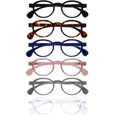 OPULIZE OCA Reading Glasses 6-Pack Modern Retro Round Frame Black Brown Blue Pink Grey White Mens Womens Spring Hinges RRRRRR54-12347W +2.50 OPULIZE OCA Reading Glasses 6-Pack Modern Retro Round Frame Black Brown Blue Pink Grey White Mens Womens Spring Hinges RRRRRR54-12347W +2.50