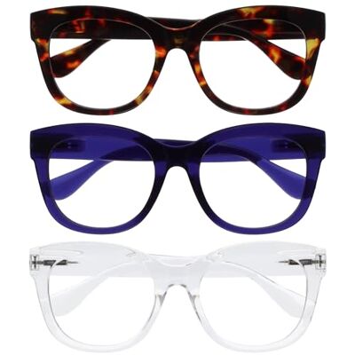 OPULIZE BIG Blue Light Blocking Reading Glasses Bold Round Fashion Frame Anti-Glare Anti-Reflective Computer Gaming 3 Pack UV & Eyestrain Protection Brown Indigo Clear Mens Womens +3.50 OPULIZE BIG Blue Light Blocking Reading Glasses Bold Round Fashion Frame Anti-Glare Anti-Reflective Computer Gaming 3 Pack UV & Eyestrain Protection Brown Indigo Clear Mens Womens +3.50