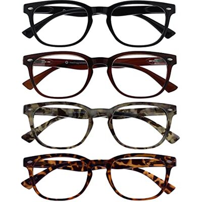 OPULIZE ORA Reading Glasses for Men Women 4 Pack Designer Style Rounded Frame Scratch Resistant Lens Spring Hinges Black, Dark Brown, Brown & Grey Tortoiseshell +1.00 OPULIZE ORA Reading Glasses for Men Women 4 Pack Designer Style Rounded Frame Scratch Resistant Lens Spring Hinges Black, Dark Brown, Brown & Grey Tortoiseshell +1.00