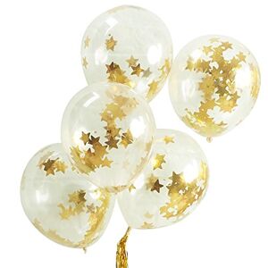 Ginger Ray Gold Star Confetti Filled Clear Party Decorative Balloons Christmas 5 Pack