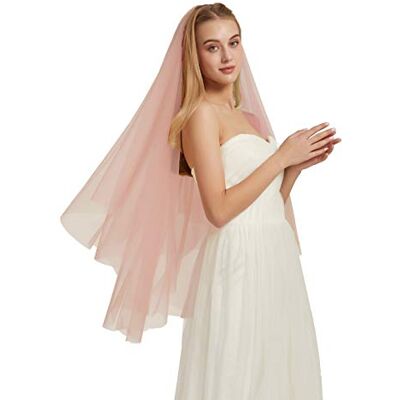Leimandy Double Layer Tulle Bridal Veil 2 Tier Sheer Wedding Veil with Comb Pink 40'' length Leimandy Double Layer Tulle Bridal Veil 2 Tier Sheer Wedding Veil with Comb Pink 40'' length