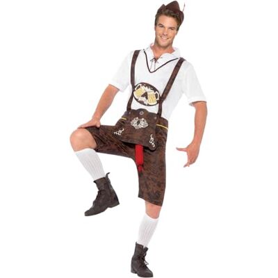 Smiffys Brad Wurst Costume, Brown with Lederhosen, Shirt & Hat, Funny Fancy Dress, Comedy Dress Up Costumes Smiffys Brad Wurst Costume, Brown with Lederhosen, Shirt & Hat, Funny Fancy Dress, Comedy Dress Up Costumes
