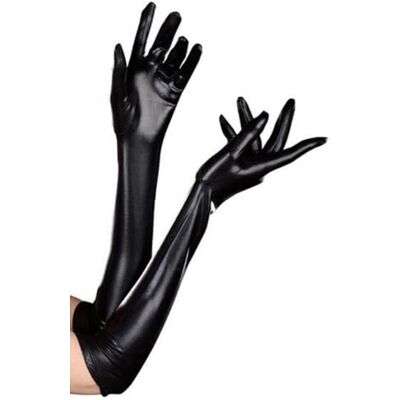 Luwint Women Sexy Wet Look Black Long Gloves for Costume Cosplay Photoshoot Luwint Women Sexy Wet Look Black Long Gloves for Costume Cosplay Photoshoot