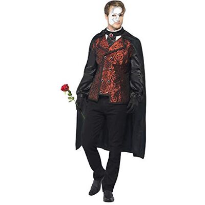 Smiffys Dark Opera Masquerade Costume, Black with Cape, Mock Shirt, Mask, Gloves & Faux Rose, Halloween Carnival of The Damn Fancy Dress, Vampire Dress Up Costumes Smiffys Dark Opera Masquerade Costume, Black with Cape, Mock Shirt, Mask, Gloves & Faux Rose, Halloween Carnival of The Damn Fancy Dress, Vampire Dress Up Costumes